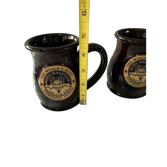2 Deneen Pottery Devil Mountain Coffee Co. Handmade Brown Stoneware Mugs 12 Oz - Picture 5 of 5